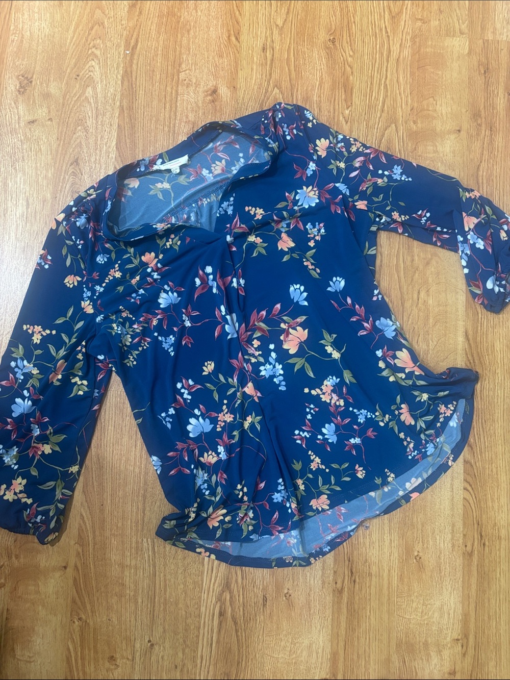 Two by Vince Camuto Navy Floral Wrap-Style Blouse